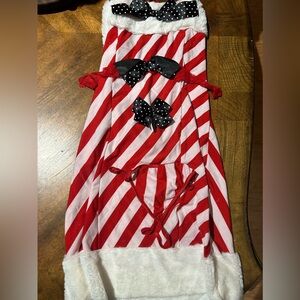 NWOT Sexy Skimpy 4pc Christmas Holiday Candy Cane Lingerie Fur Trim Dress Thong